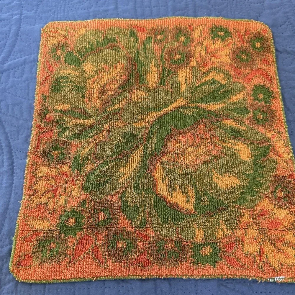 VTG Fieldcrest Orange Green Poppies 3 Towel Set Bath, Hand Towel and Washcloth